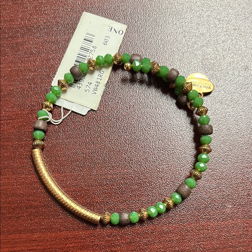 Alex and Ani Green and Gold Beaded Bracelet